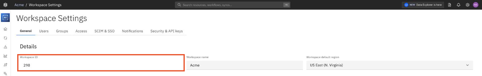 Workspace ID in the General tab